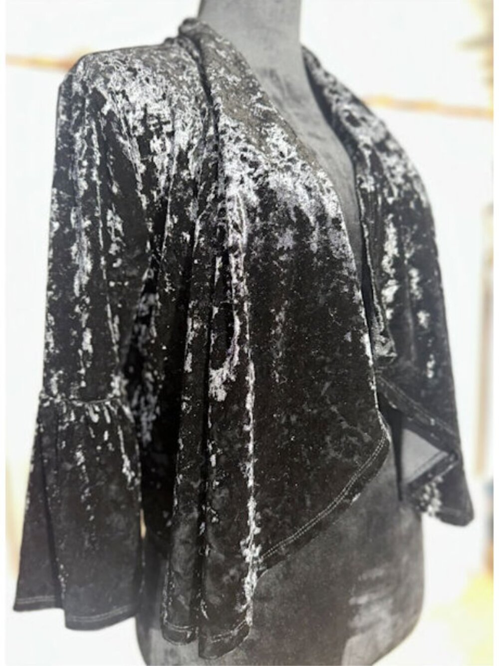 Nina Leonard Crushed Velvet Evening Jacket, Bell Sleeves, Small